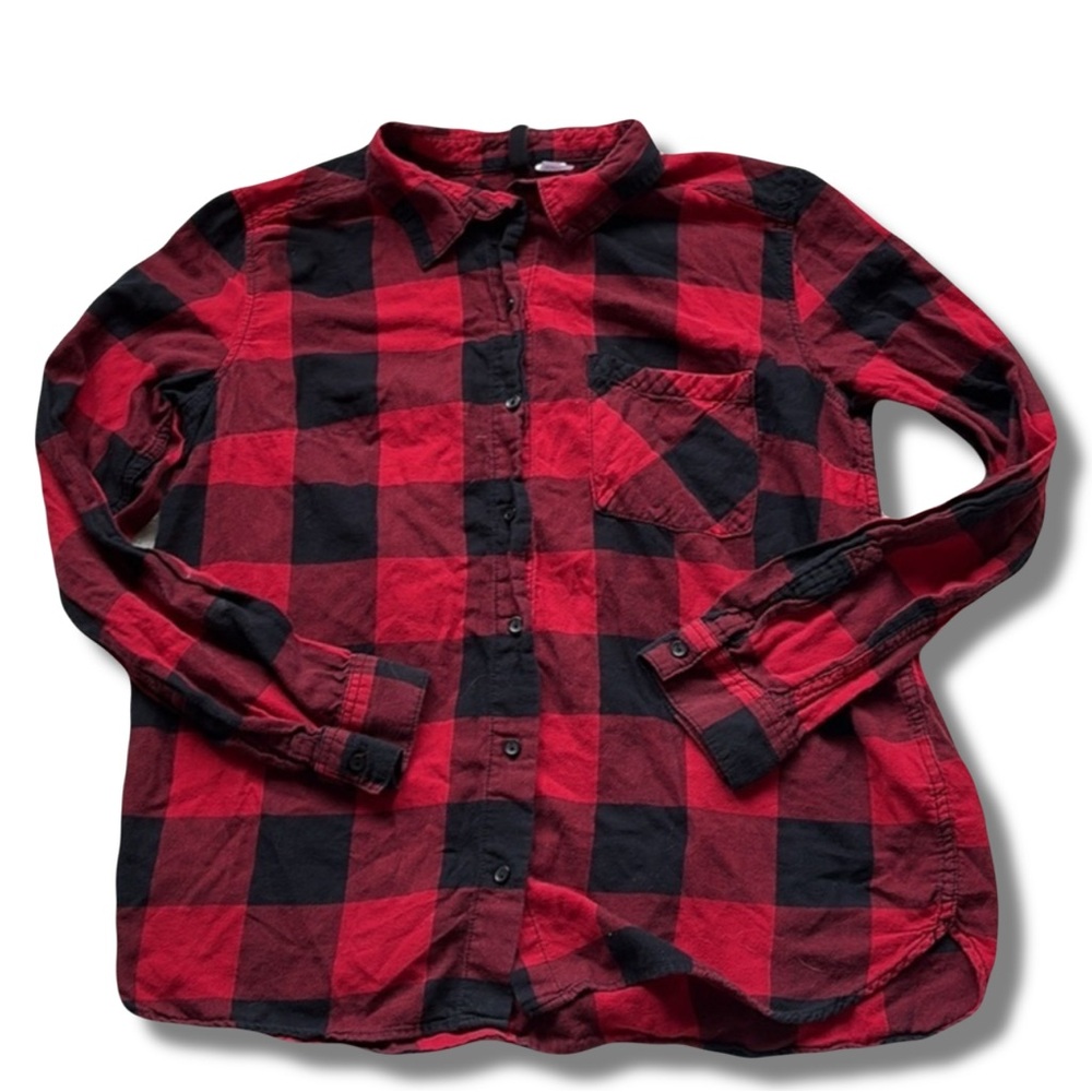 Divided Flannel Cotton Red and Black Long Sleeve Plaid Shirt Size 8 - Picture 2 of 7